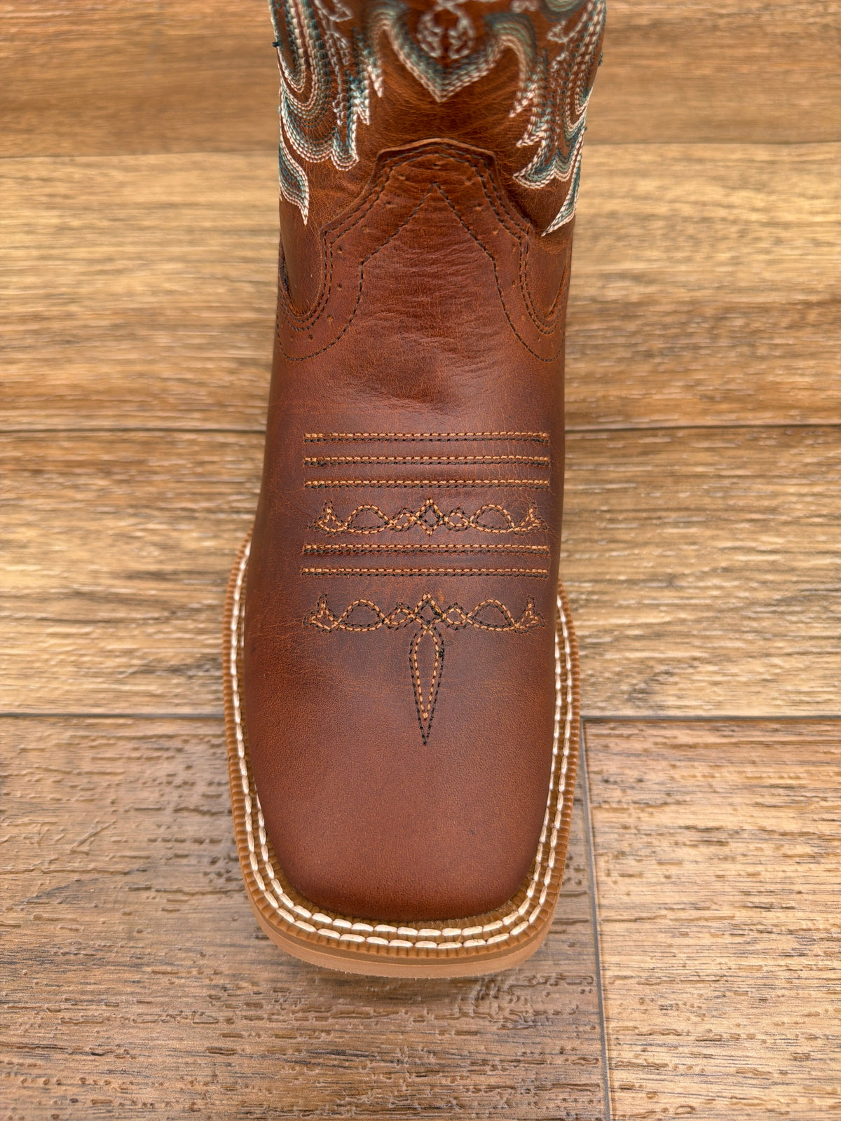 Women's Shyloh Western Boot in Caramel Cafe Brown by Durango - square toe detail