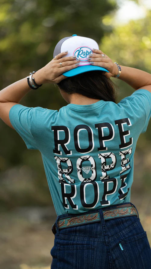 HT1676TL Ladies "Rope Rope Rope" Teal Heather T-Shirt by Hooey
