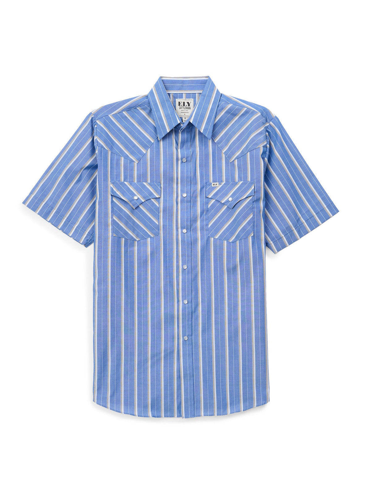 Men's Short Sleeve Assorted Stripe Western Snap Shirt by Ely Cattleman - blue stripe