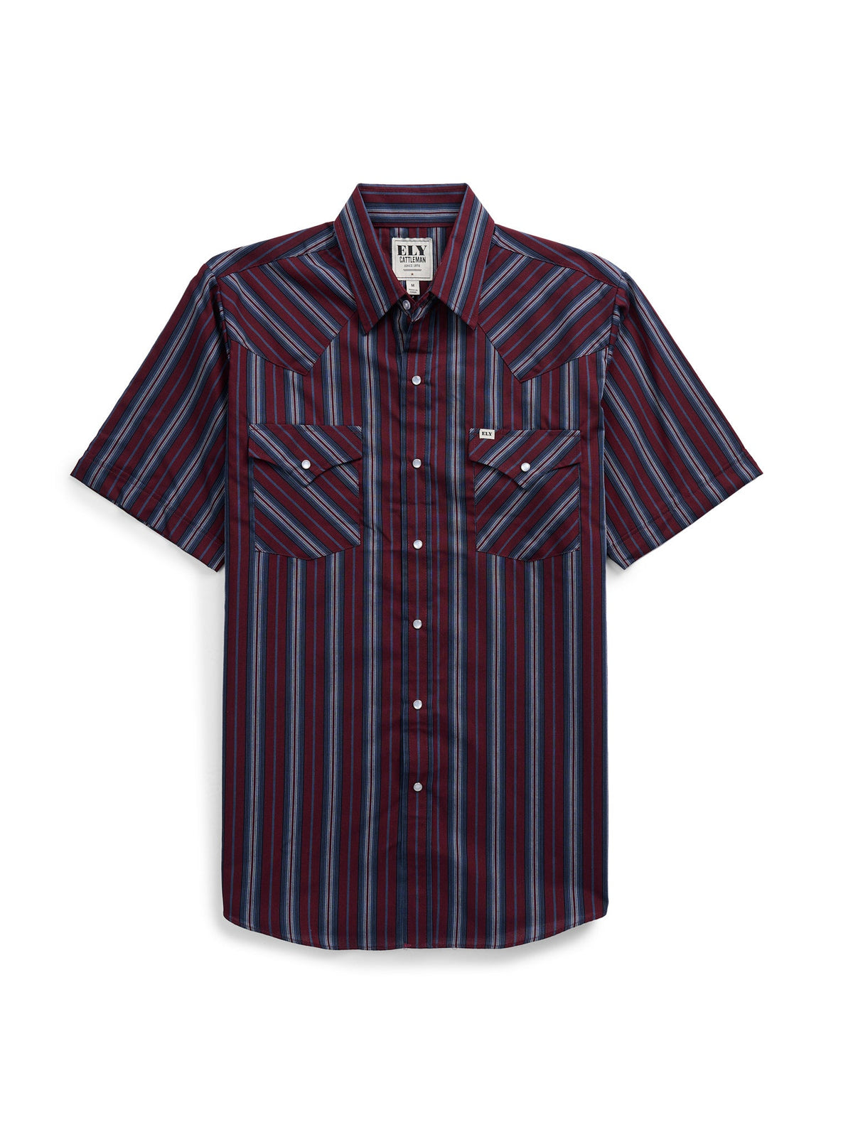Men's Short Sleeve Assorted Stripe Western Snap Shirt by Ely Cattleman - burgundy stripe