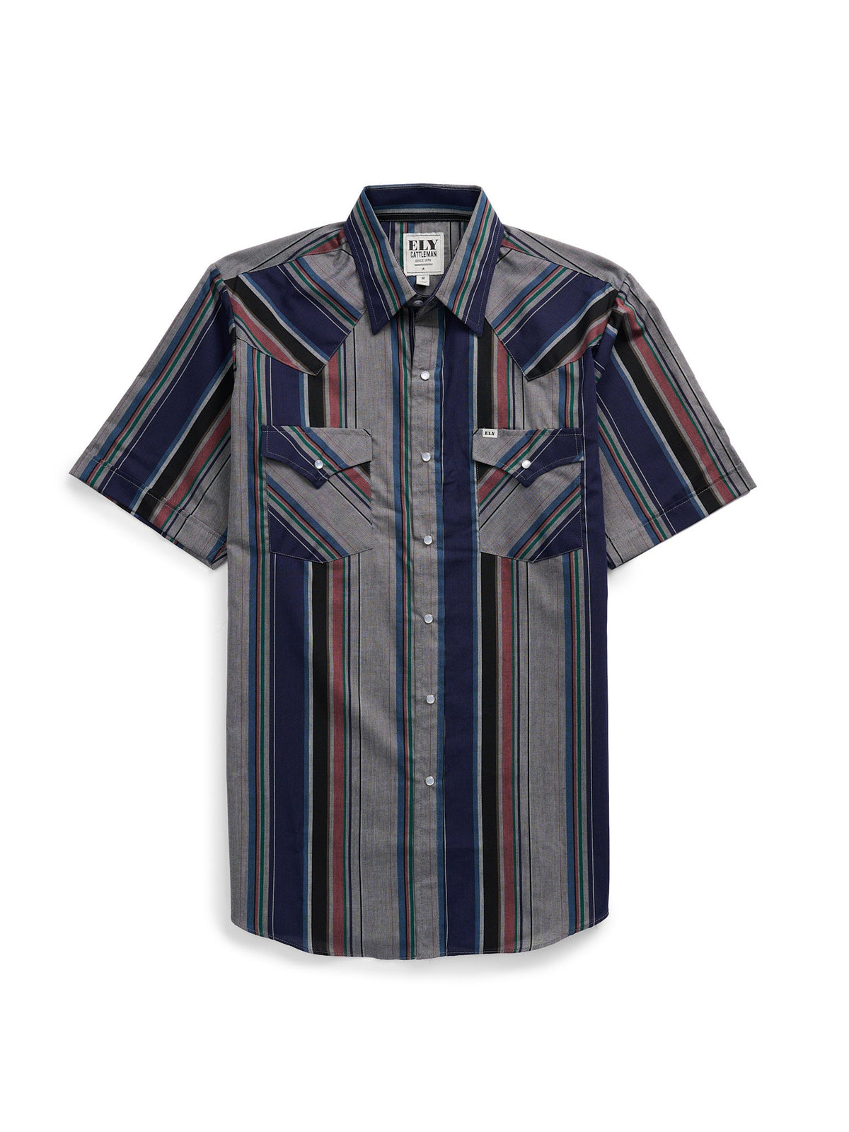 Men's Short Sleeve Assorted Stripe Western Snap Shirt by Ely Cattleman - charcoal gray stripe