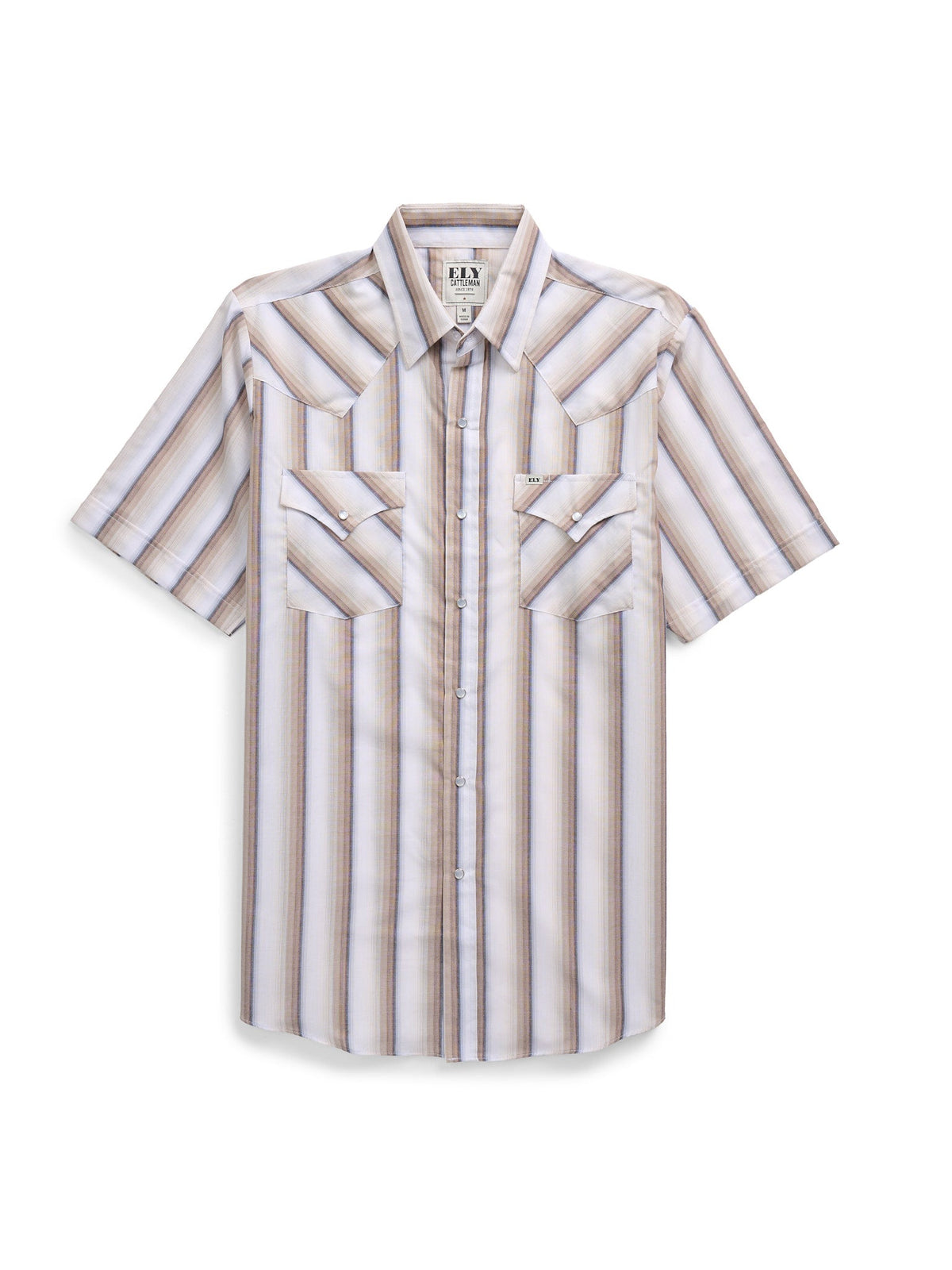 Men's Short Sleeve Assorted Stripe Western Snap Shirt by Ely Cattleman - ecru stripe