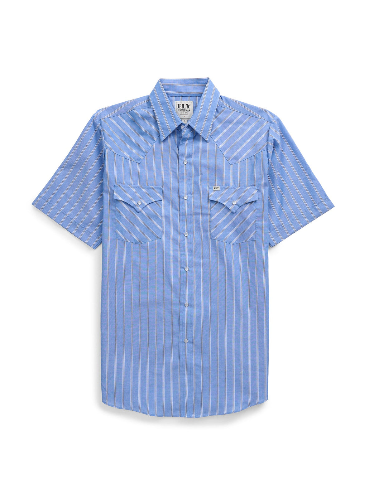 Men's Short Sleeve Assorted Stripe Western Snap Shirt by Ely Cattleman - light blue stripe