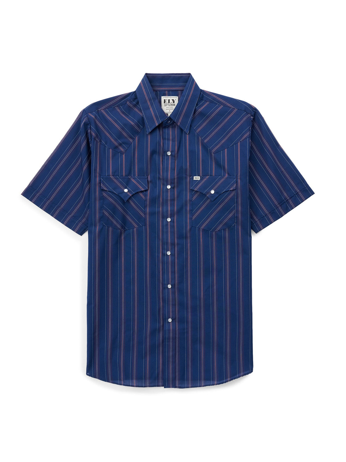 Men's Short Sleeve Assorted Stripe Western Snap Shirt by Ely Cattleman - navy stripe
