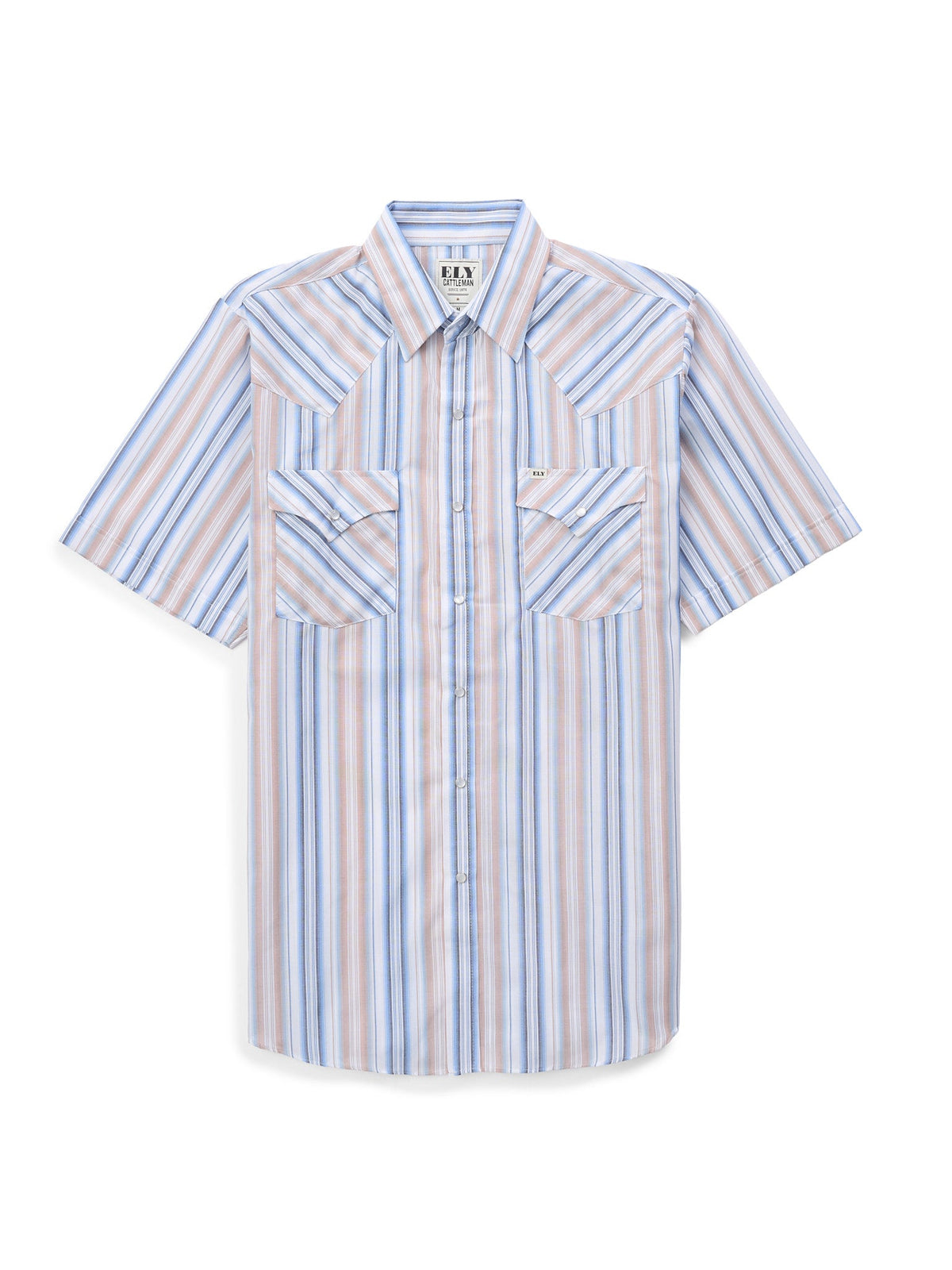 Men's Short Sleeve Assorted Stripe Western Snap Shirt by Ely Cattleman - white stripe