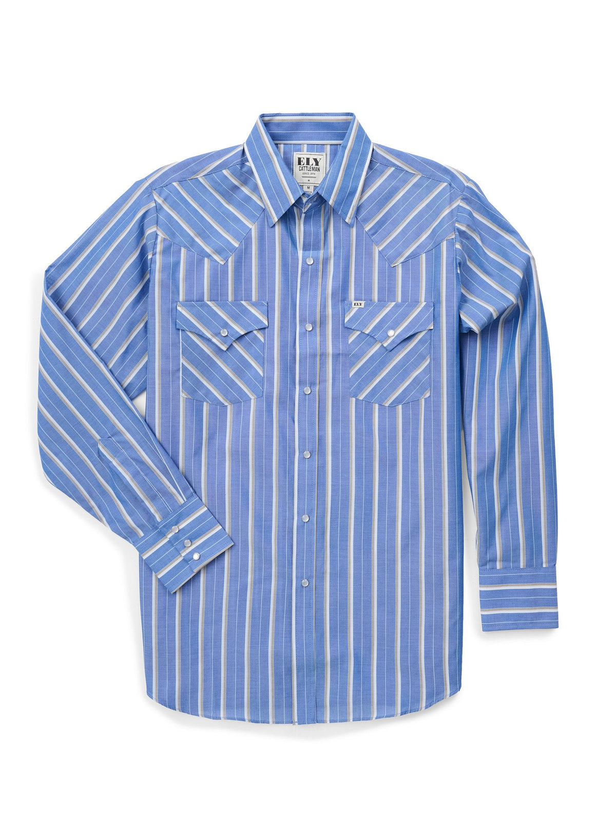 Men's Long Sleeve Assorted Stripe Western Snap Shirt by Ely Cattleman - blue stripe