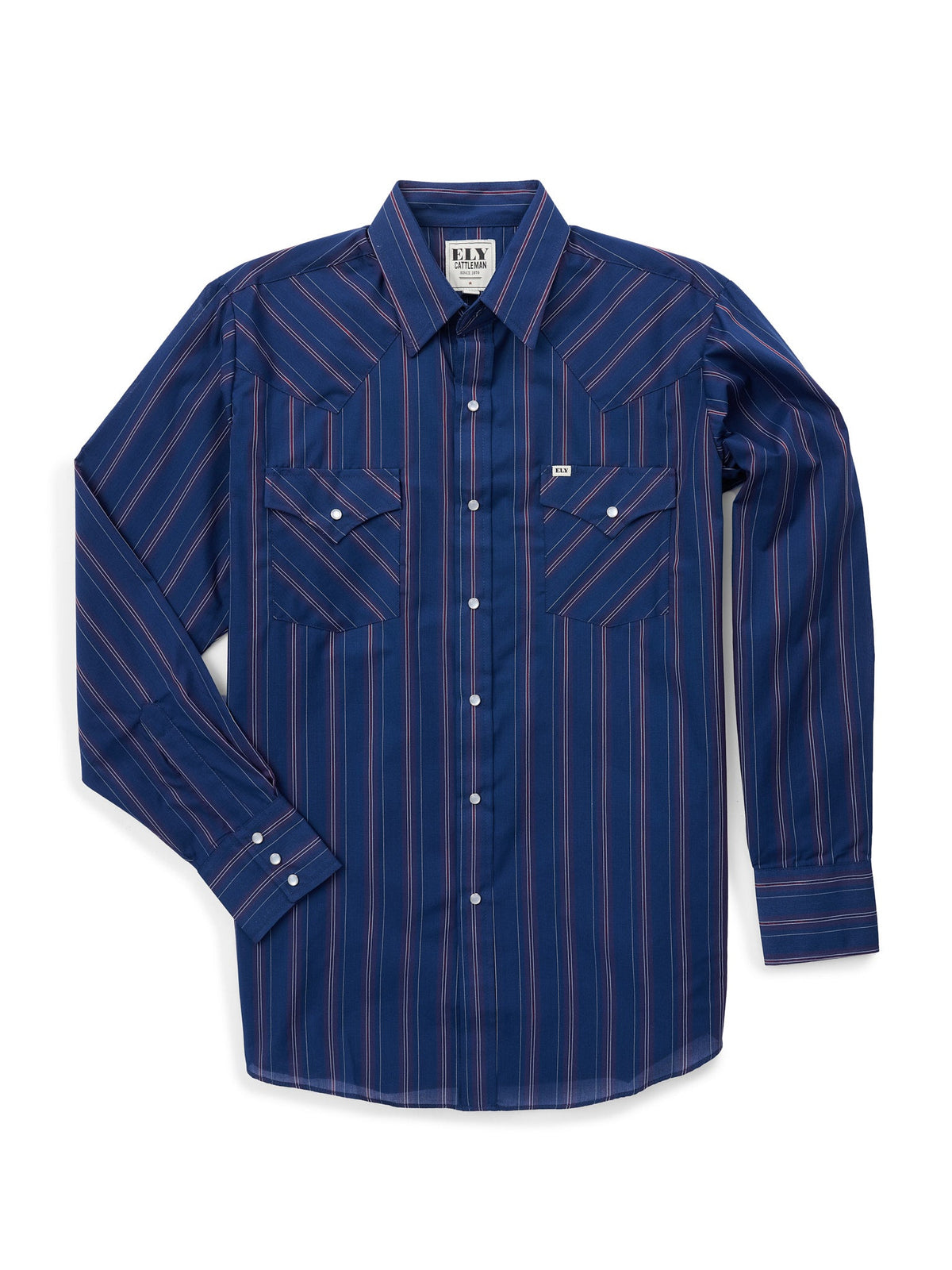Men's Long Sleeve Assorted Stripe Western Snap Shirt by Ely Cattleman - navy stripe