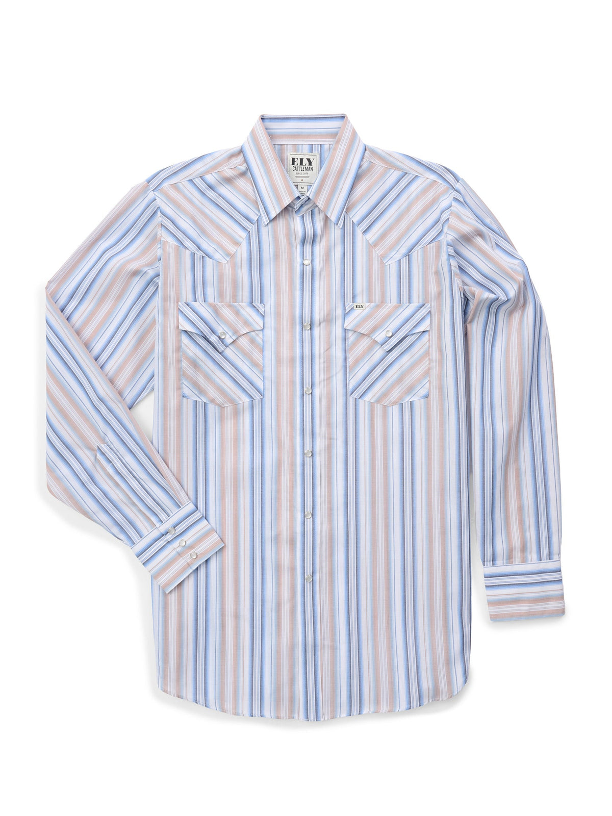 Men's Long Sleeve Assorted Stripe Western Snap Shirt by Ely Cattleman - white stripe