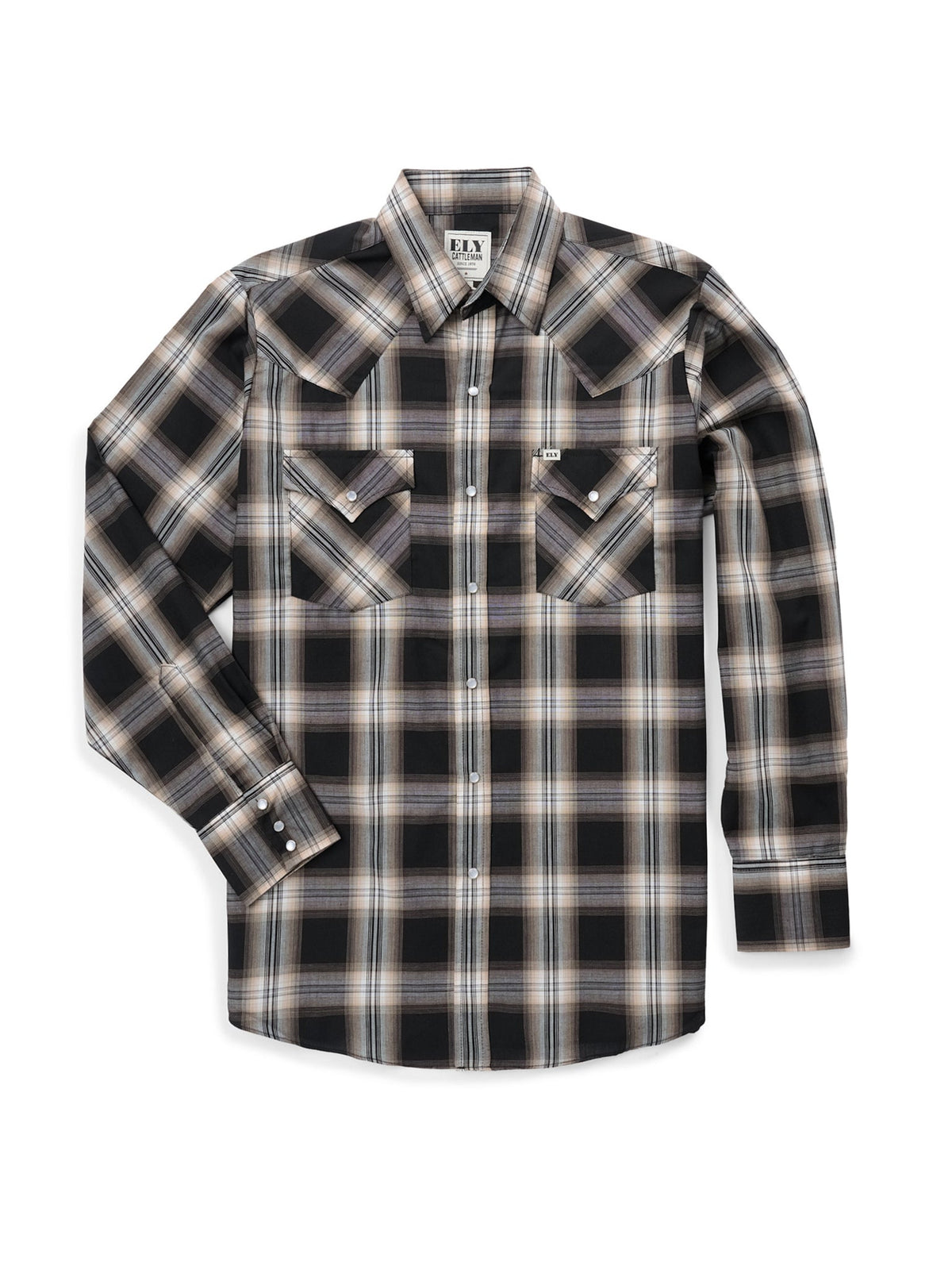 Men's Long Sleeve Assorted Plaid Western Snap Shirt by Ely Cattleman - black plaid