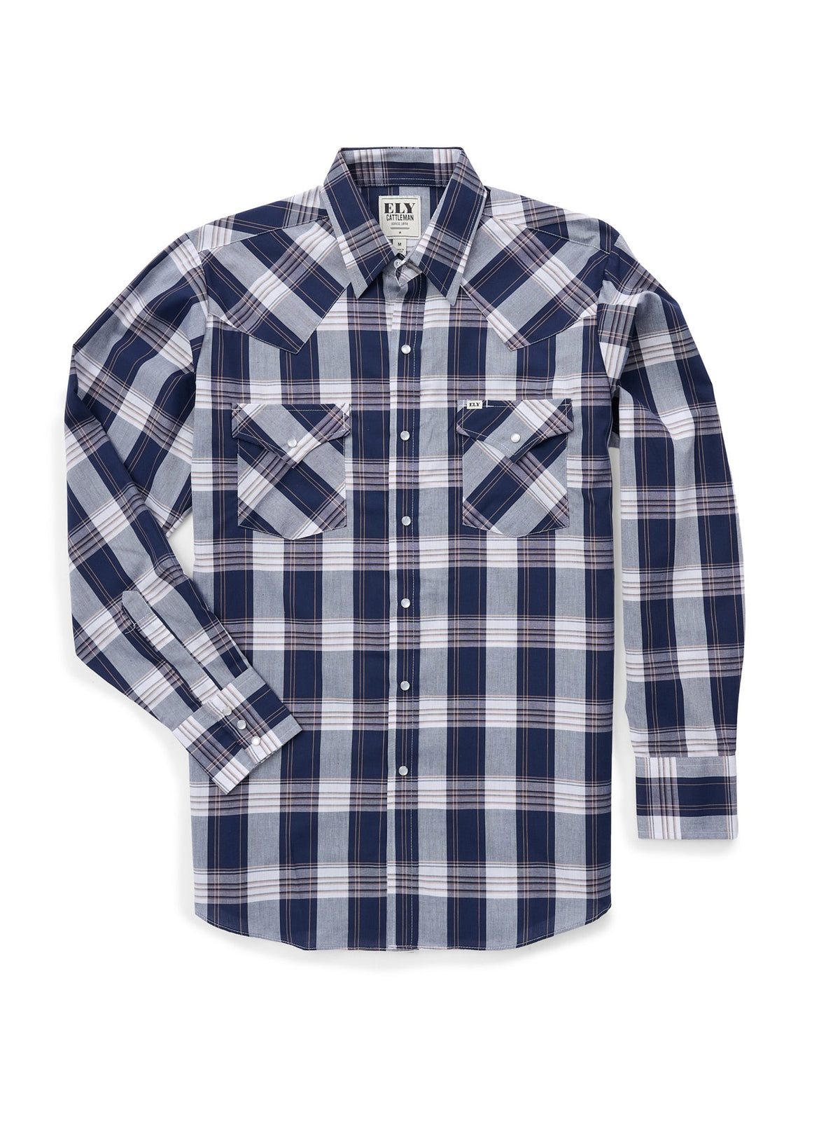 Men's Long Sleeve Assorted Plaid Western Snap Shirt by Ely Cattleman - blue plaid