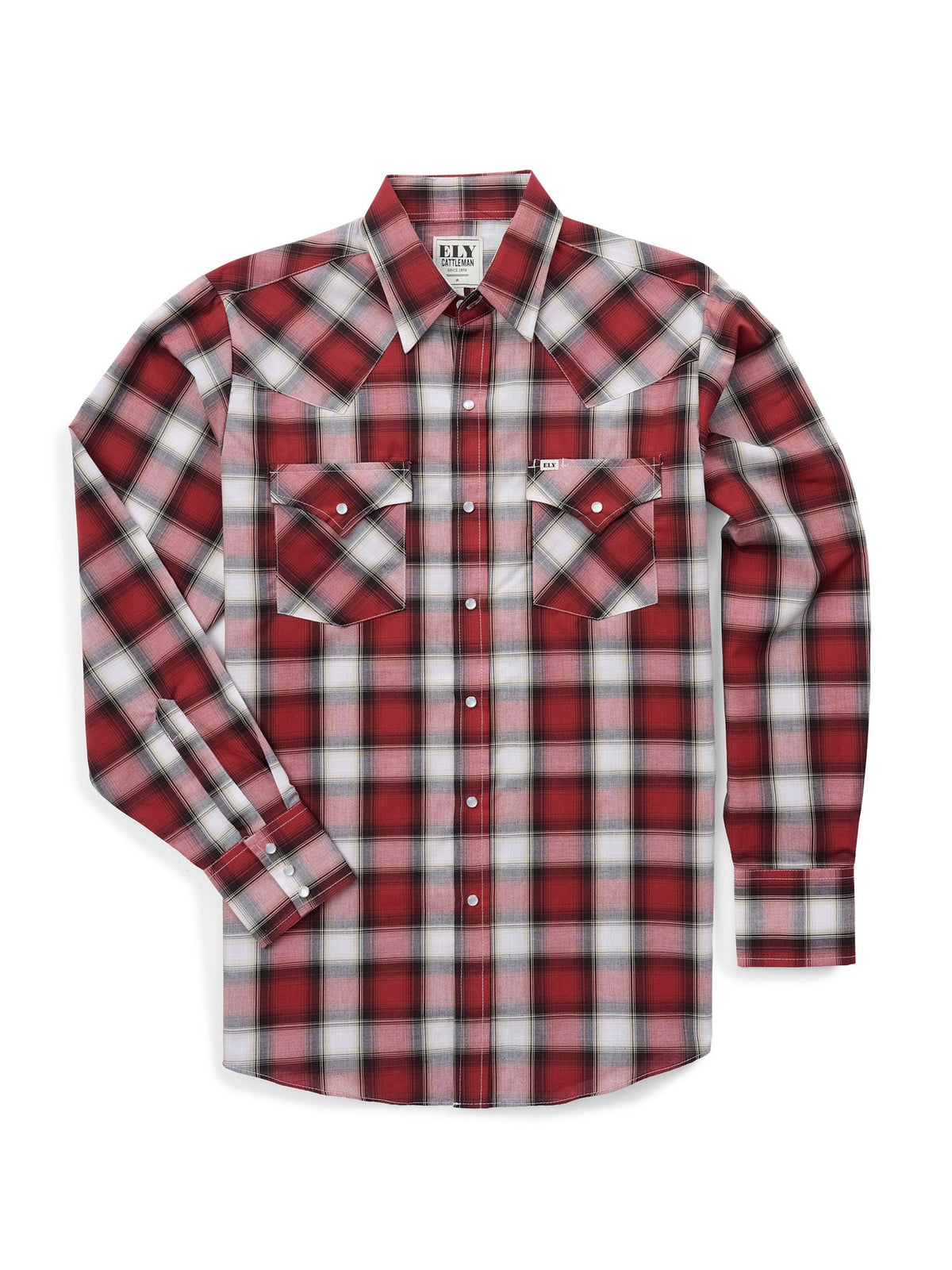 Men's Long Sleeve Assorted Plaid Western Snap Shirt by Ely Cattleman - red plaid