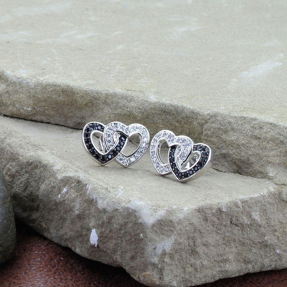 ER61505BK Black Crystal Double Heart Earrings by Montana Silversmiths