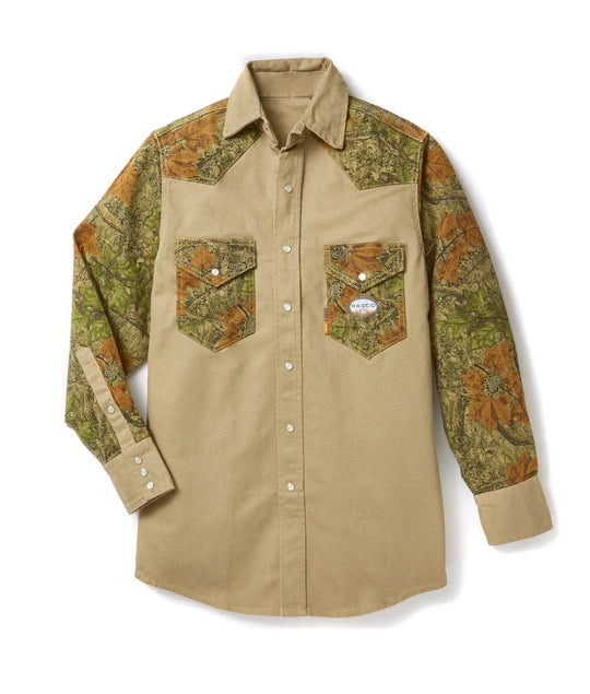 FR1104KH Men's Flame Resistant Camo & Khaki Work Shirt by Rasco