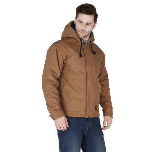 MFRIJDH-006-BROWN Men's Flame Resistant Brown Duck Hooded Jacket by Forge