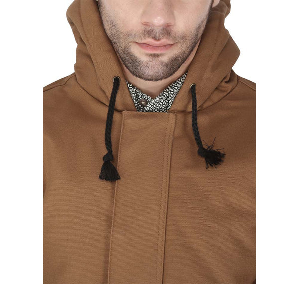 MFRIJDH-006-BROWN Men's Flame Resistant Brown Duck Hooded Jacket by Forge