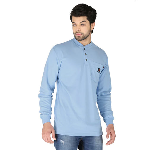 MFRHNLY004-LTBLU Men's Flame Resistant Henley T-Shirt by Forge