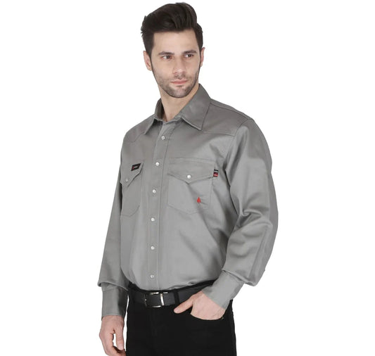 MFRSLD-002 LT GRY Men's Light Grey Flame Resistant Snap Shirt by Forge