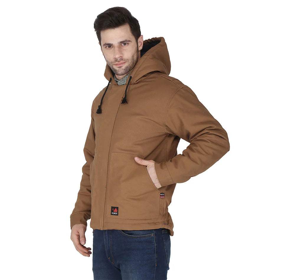 MFRIJDH-006-BROWN Men's Flame Resistant Brown Duck Hooded Jacket by Forge