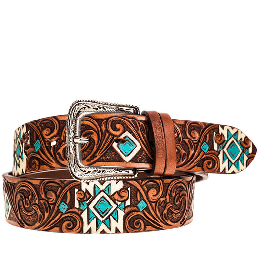 HWBLT029 "Dyani" Brown/Turquoise & Ivory Aztec Belt by hooey