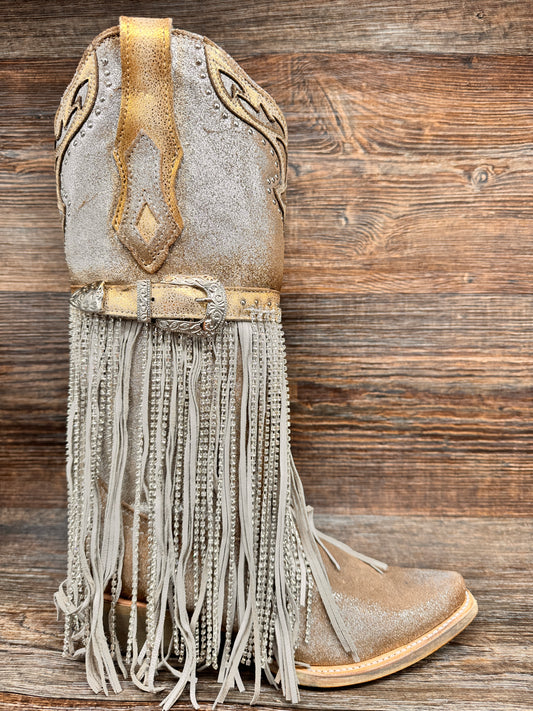 A4514 Women's Snip Toe Metallic Gold and Silver Fringe Boot by Corral