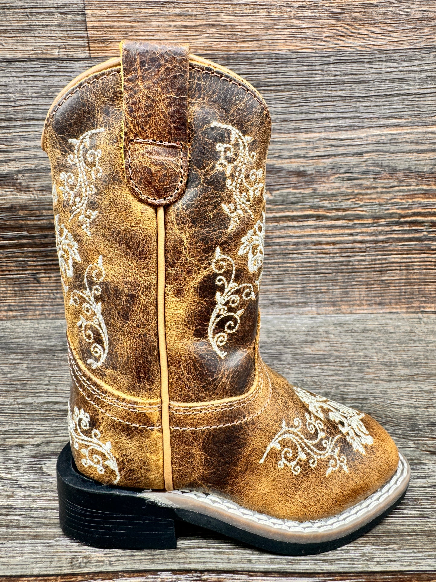 BSI1958 Toddler Floral Embroidered Square Toe Western Boots by Old West