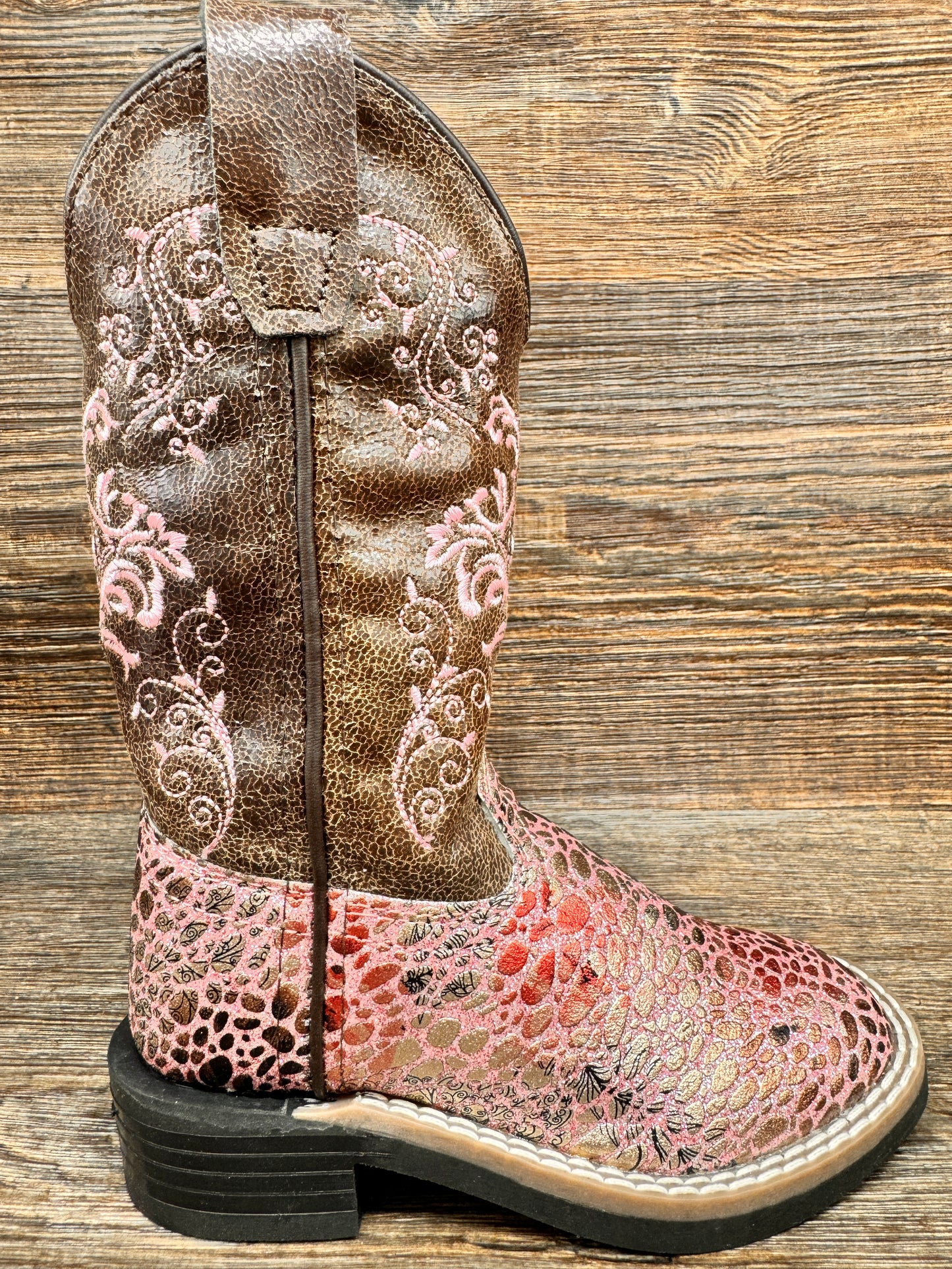 VB9154 Girl's Sparkle Snake Print Western Boot by Old West