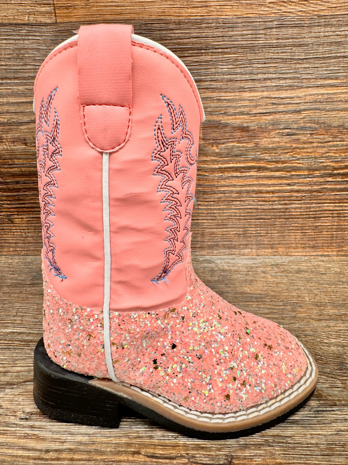 VB1085 Toddler Pink Glitter Square Toe Western Boots by Old West