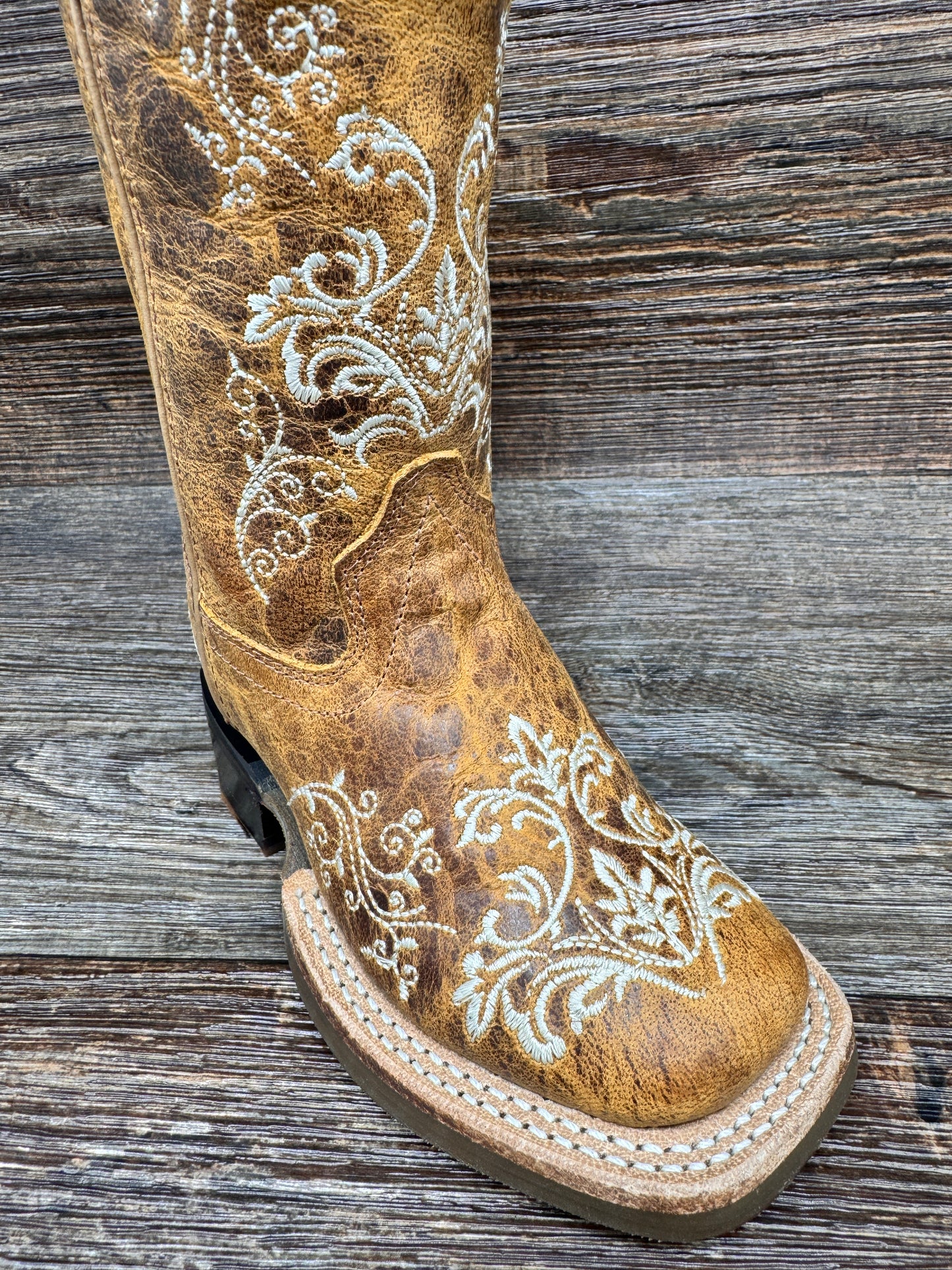 BSC1958 Girl's Floral Embroidered Square Toe Western Boot by Old West