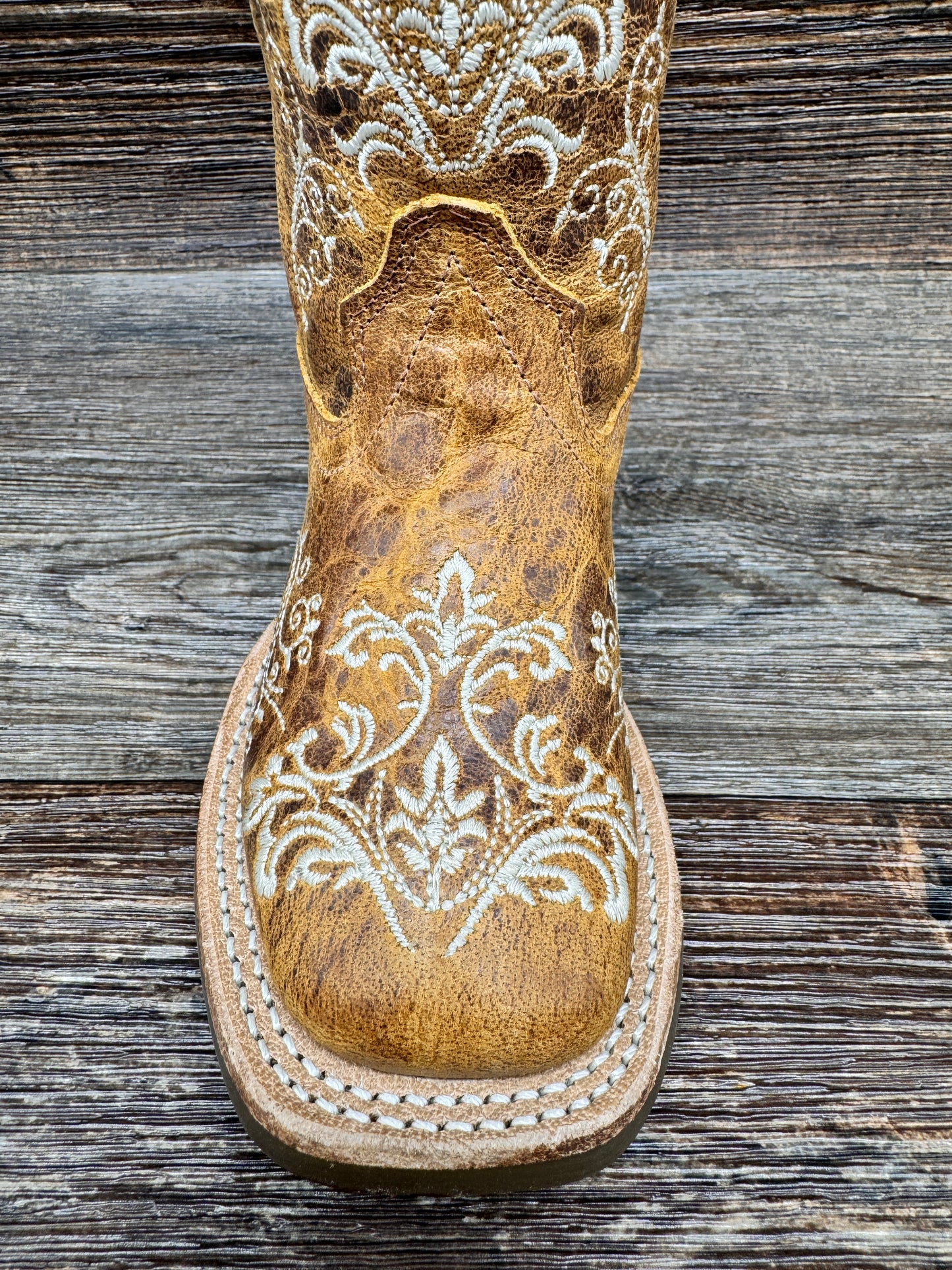 BSC1958 Girl's Floral Embroidered Square Toe Western Boot by Old West