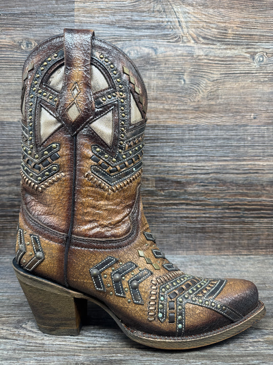 A3958 Women's Snip Toe Shorty Boot with Embroidery & Studs by Corral