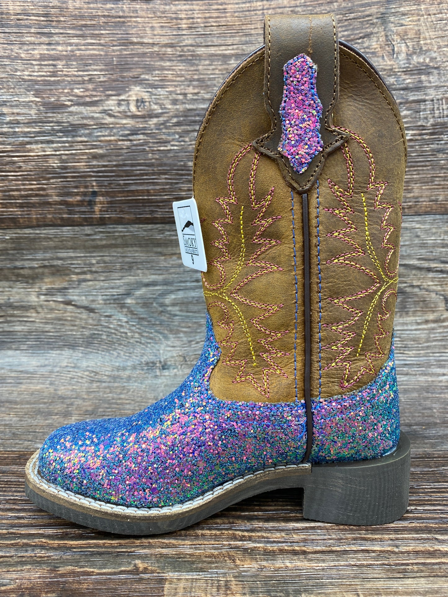 3077 Kid's Pastel Glitter Square Toe Western Boots by Smoky Mountain