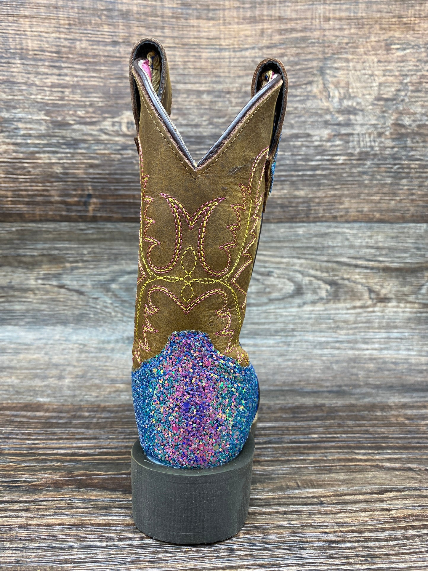 3077 Kid's Pastel Glitter Square Toe Western Boots by Smoky Mountain
