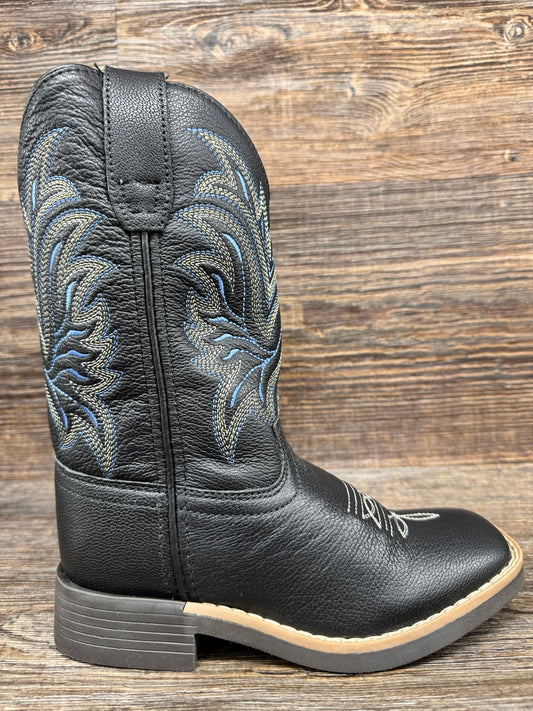 141830KCTR-K-BLK Kid's Black Square Toe Western Boots by Crazy Cowboy