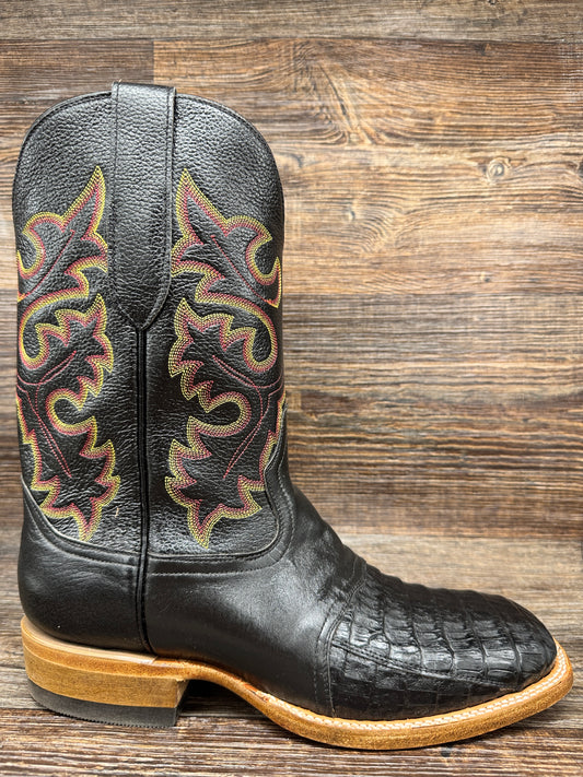 Q1476 Men's Black Caiman Foot with Bullhide Saddle Western Boot by Cowtown