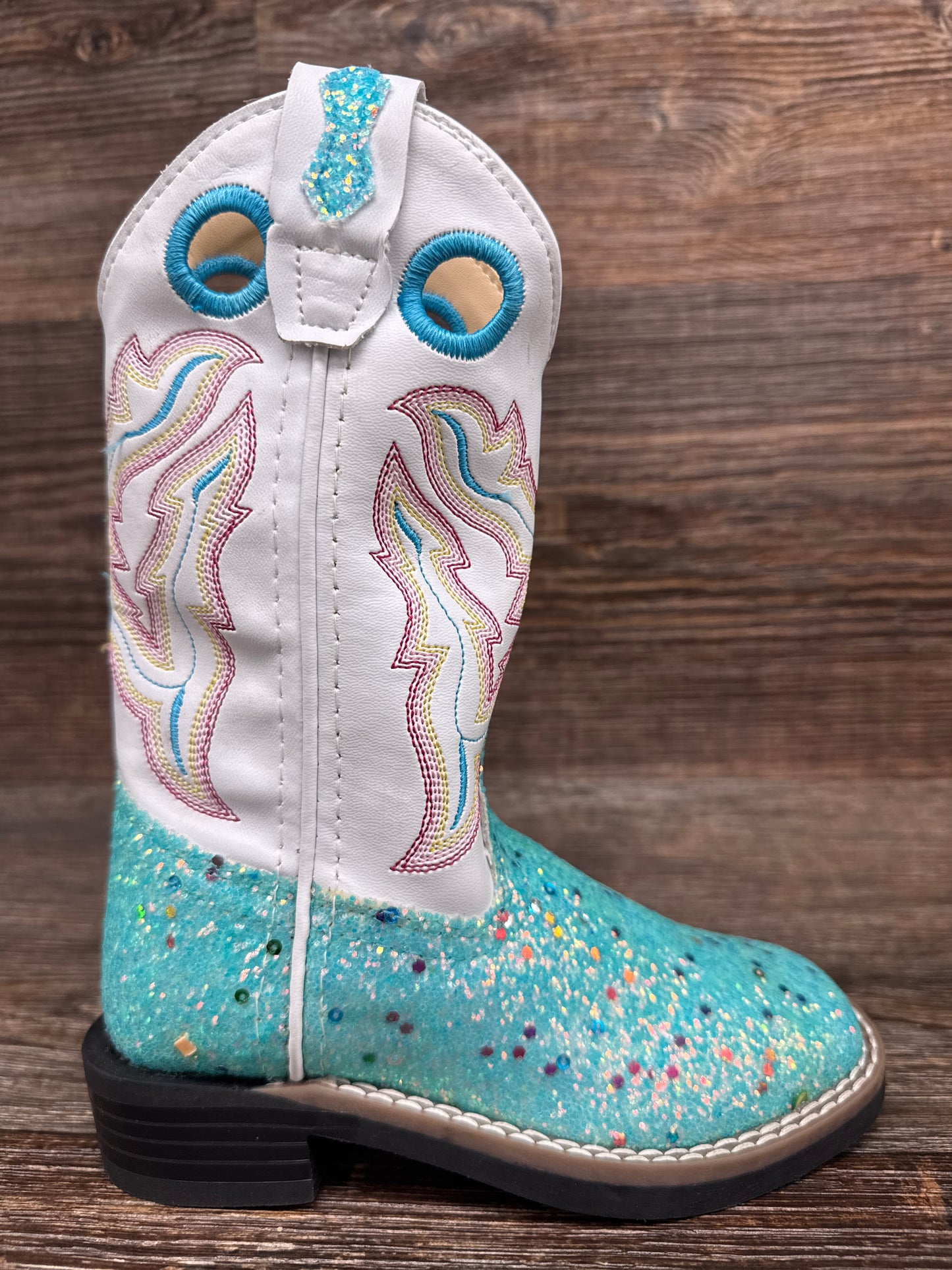 VB9185 Girl's Blue Glitter Square Toe Western Boot by Old West