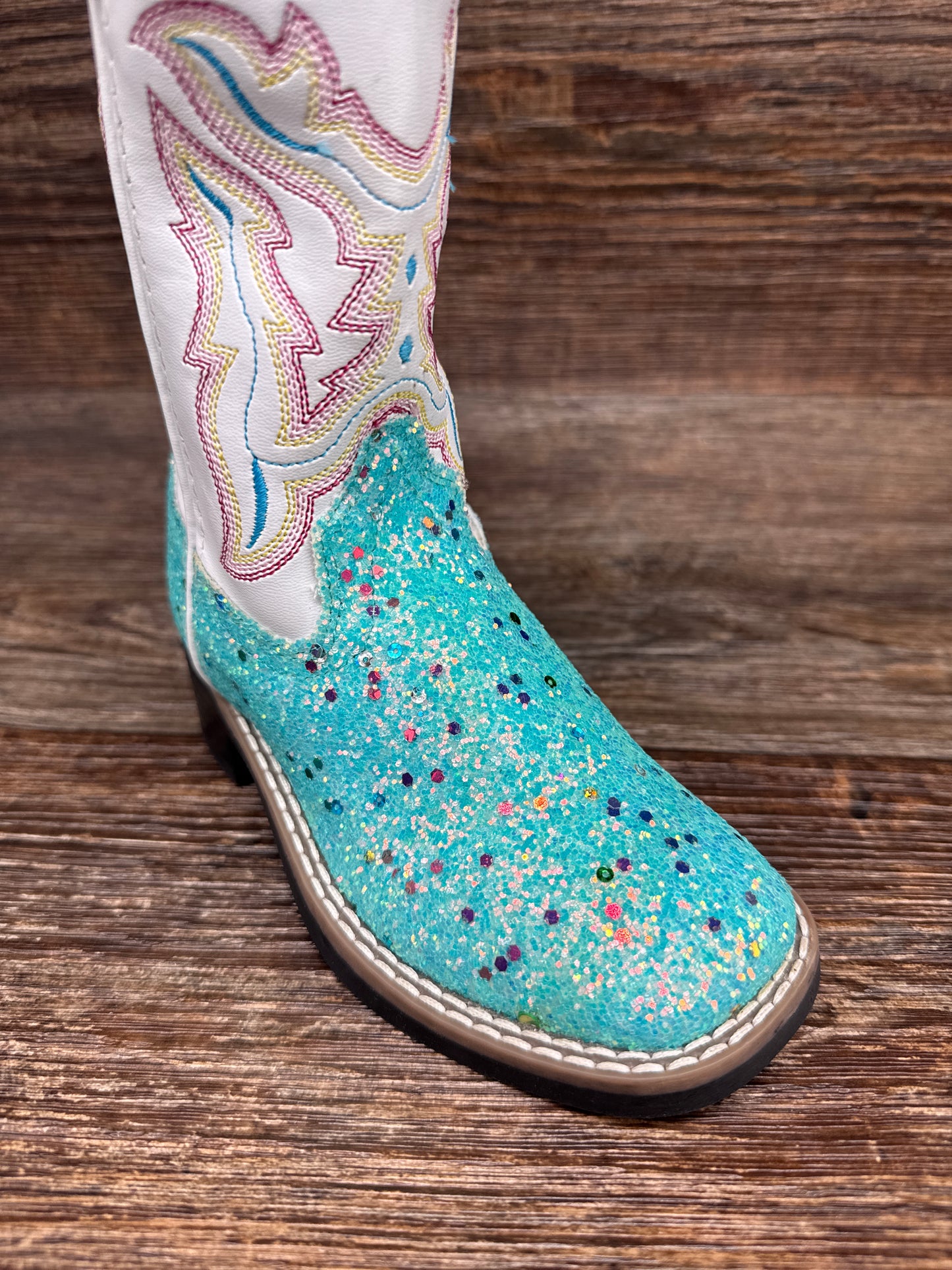 VB9185 Girl's Blue Glitter Square Toe Western Boot by Old West