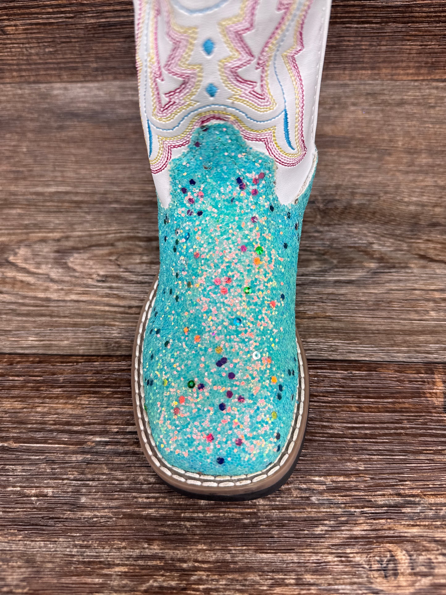 VB9185 Girl's Blue Glitter Square Toe Western Boot by Old West
