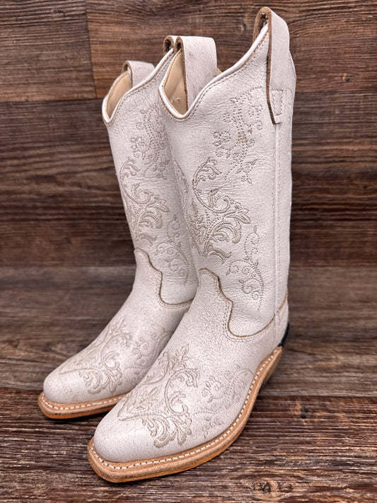 CF8224 Girl's White Crackle Snip Toe Western Boot by Old West