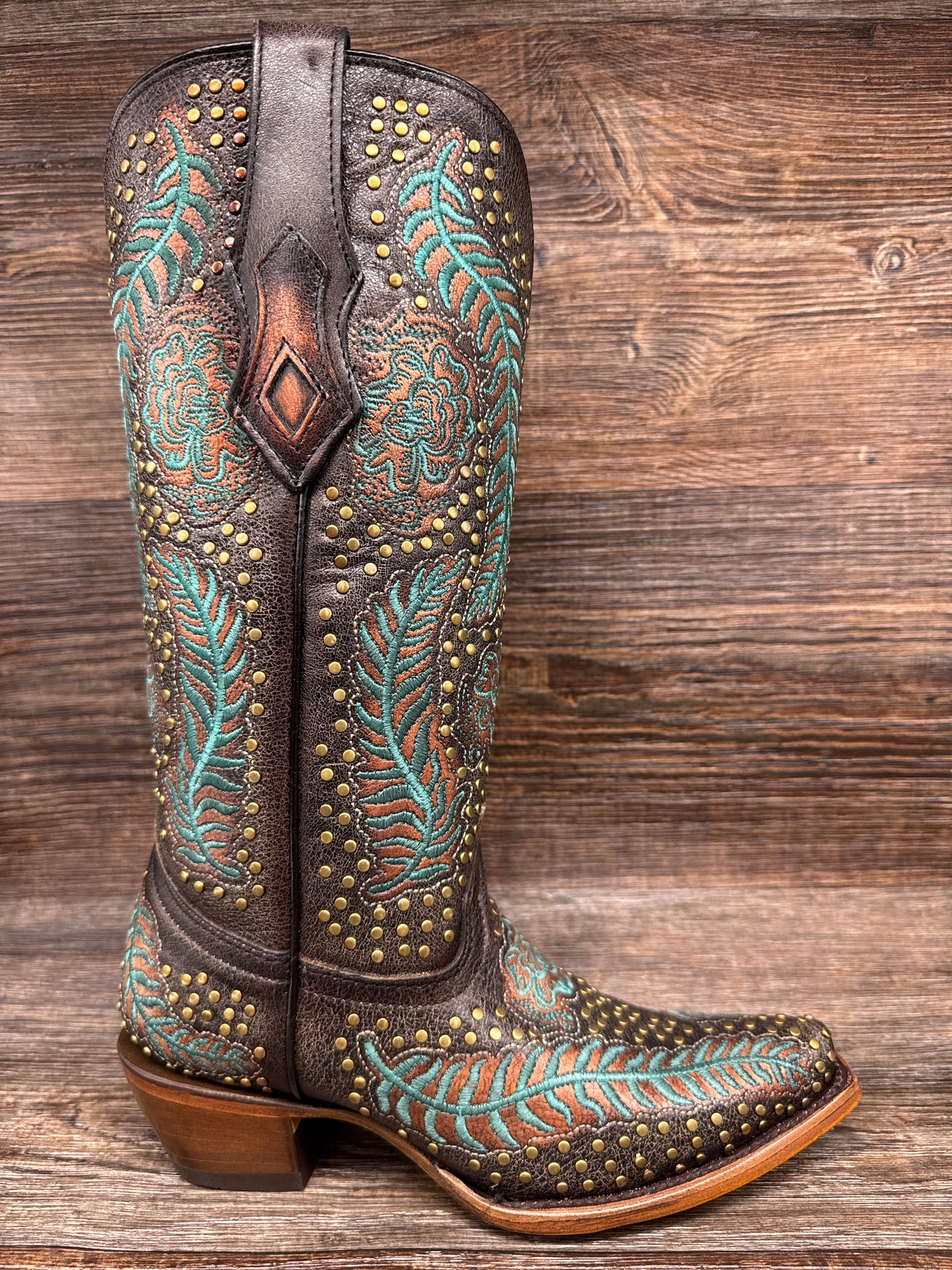 A4726 Women's Floral Embroidered Snip Toe Boot with Studs by Corral