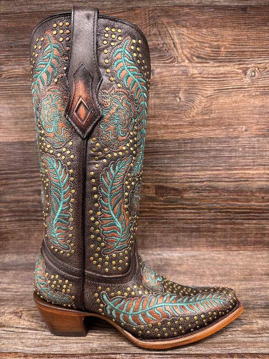 A4726 Women's Floral Embroidered Snip Toe Boot with Studs by Corral