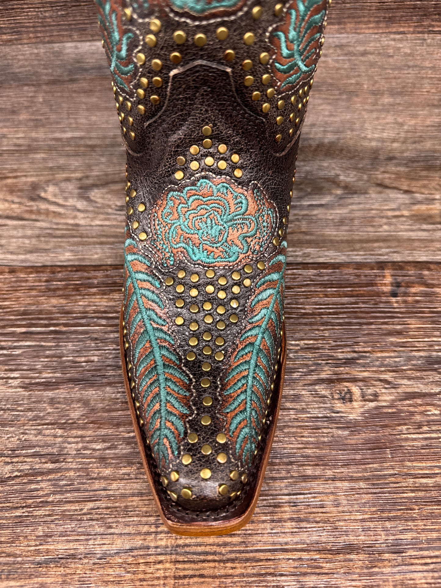 A4726 Women's Floral Embroidered Snip Toe Boot with Studs by Corral