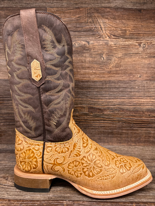 Q6152 Men's Tooled Leather Print Square Toe Western Boots by Cowtown
