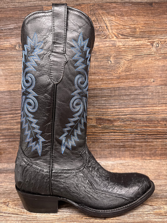 196W Men's R-Toe Genuine Smooth Ostrich Western Boots in Black by Cowtown