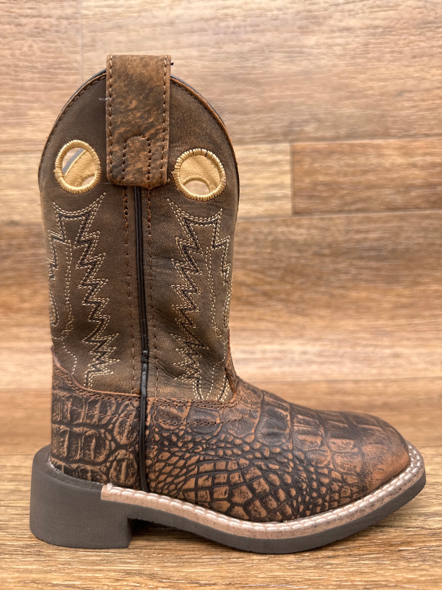 3401 Kids "Gator" Alligator Print Square Toe Western Boot by Smoky Mountain