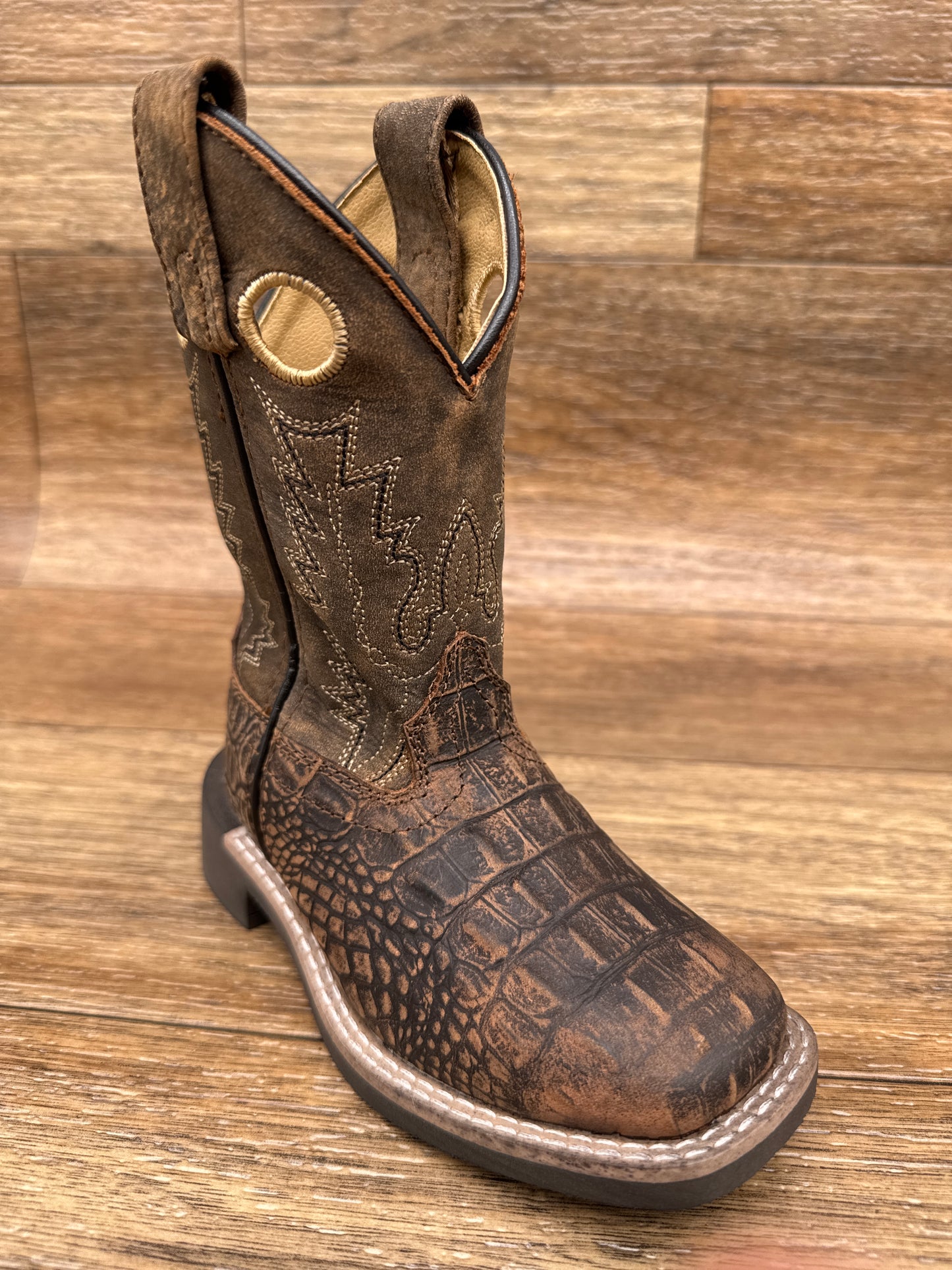 3401 Kids "Gator" Alligator Print Square Toe Western Boot by Smoky Mountain
