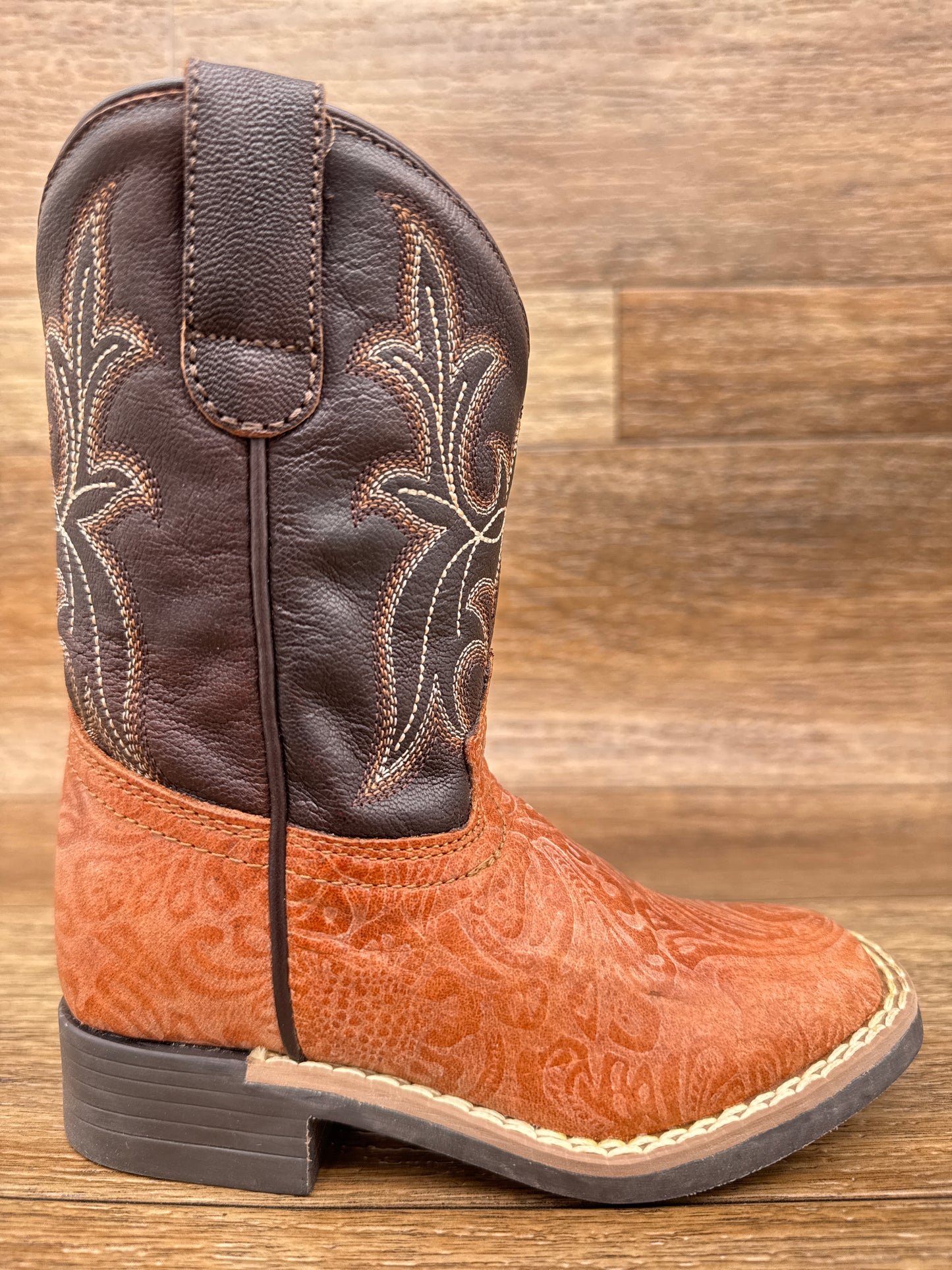 88530K Kid's Tan Embossed Leather Western Boots by Crazy Cowboy