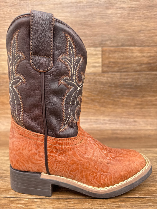 88530K Kid's Tan Embossed Leather Western Boots by Crazy Cowboy