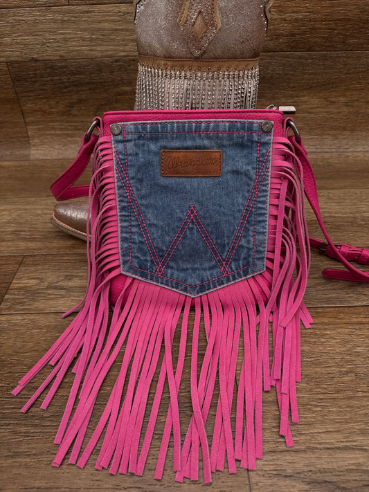WG44-8360HPK Wrangler Leather Fringe Crossbody by Montana West