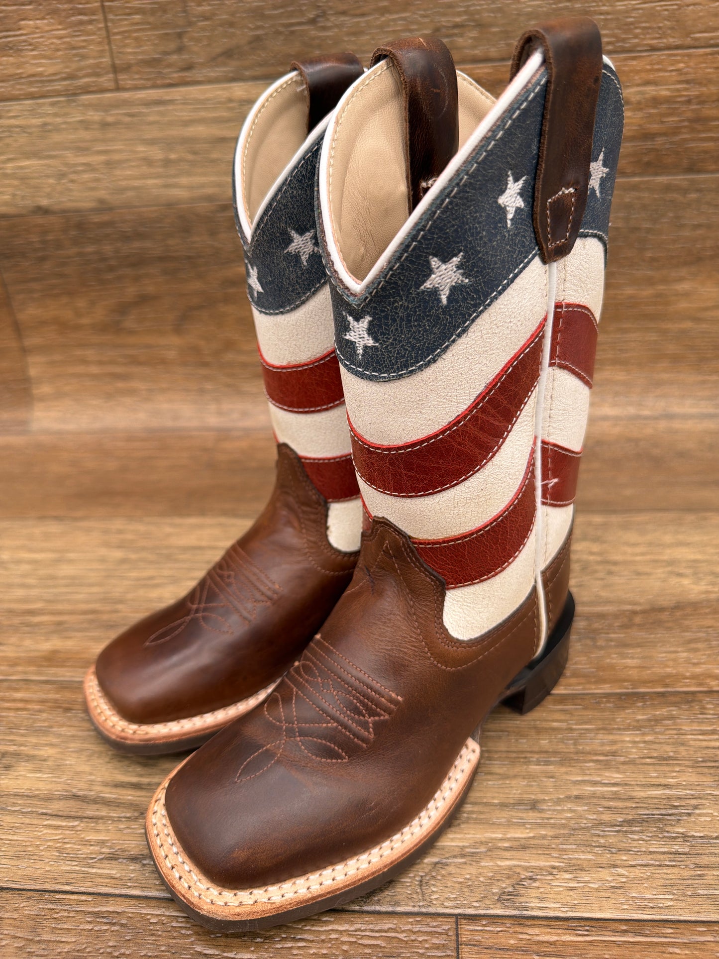 BSC2015 Kid's American Flag Design Square Toe Western Boots by Old West