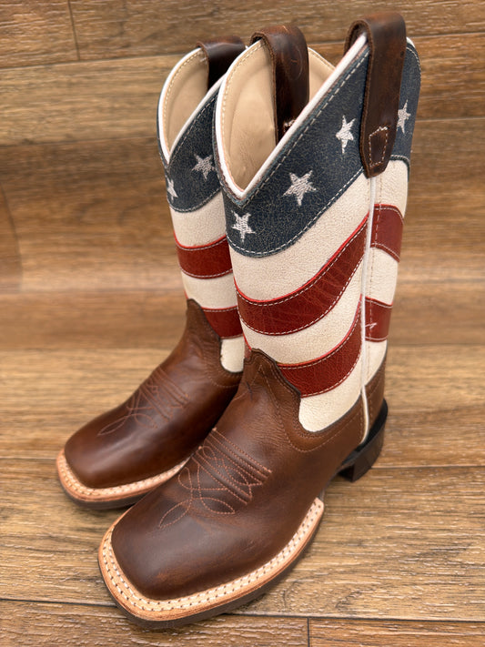 BSC2015 Kid's American Flag Design Square Toe Western Boots by Old West